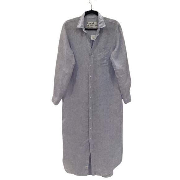 Frank & Eileen Rory Maxi Shirtdress Italian Lived In Linen Blue Striped Size XS - Picture 2 of 15